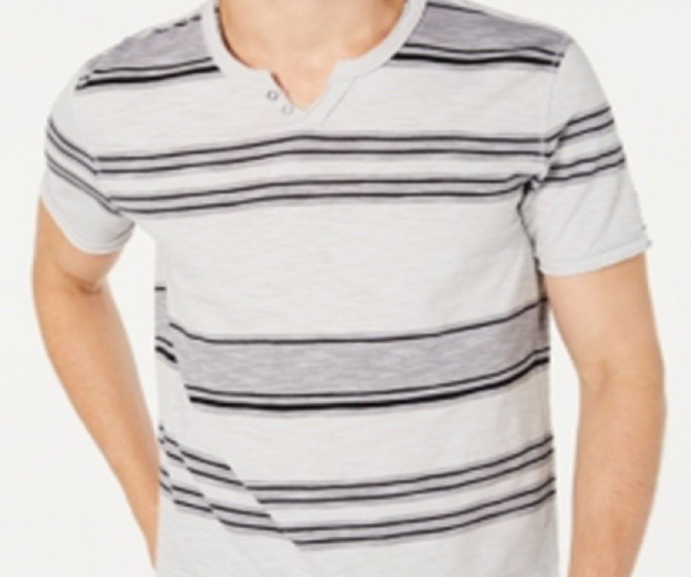 INC International Concepts Men's Stripe Split Neck T-Shirt Gray Size XX-Large