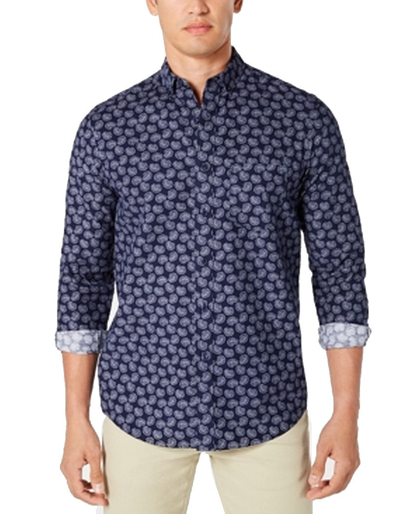 Club Room Men's Button Down Paisley Corduroy Shirt Blue Size Small