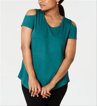 JM Collection Women's Cold Shoulder Swing T-Shirt Green Size Small