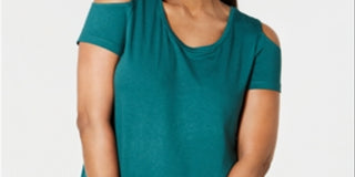 JM Collection Women's Cold Shoulder Swing T-Shirt Green Size Small