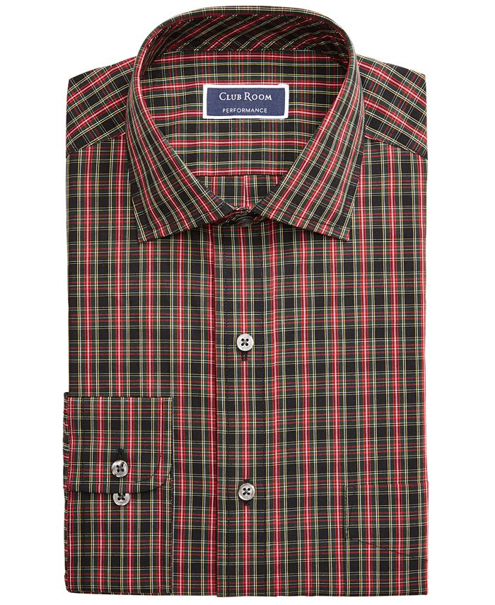 Club Room Men's Classic Regular Fit Stretch Wrinkle Resistant Tartan Dress Shirt Black Size 34-35