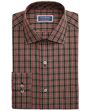 Club Room Men's Classic Regular Fit Stretch Wrinkle Resistant Tartan Dress Shirt Black Size 34-35