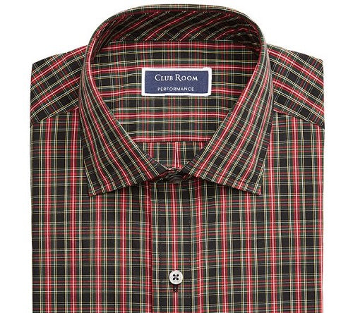 Club Room Men's Classic Regular Fit Stretch Wrinkle Resistant Tartan Dress Shirt Black Size 34-35
