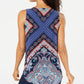 JM Collection Women's Sleeveless Printed Necklace Top Blue Size Small