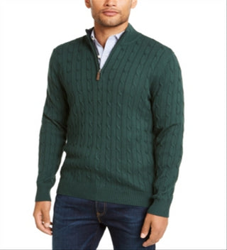 Club Room Men's Pima Cable Quarter Zip Sweater Green Size Large