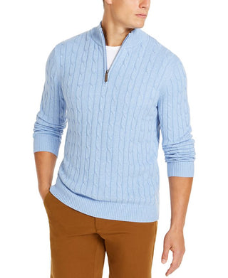 Club Room Men's Qurter Zip Pullover Cable Knit Sweater Blue Size Small
