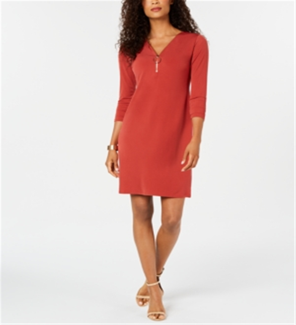 JM Collection Women's Zip Neck a Line Dress Red Size X-Small