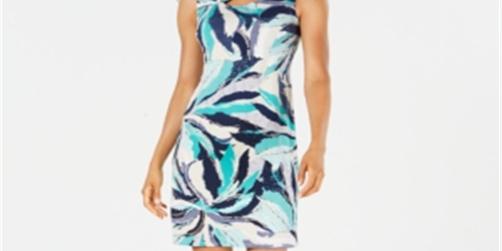 JM Collection Women's Printed Keyhole Dress Blue Size S