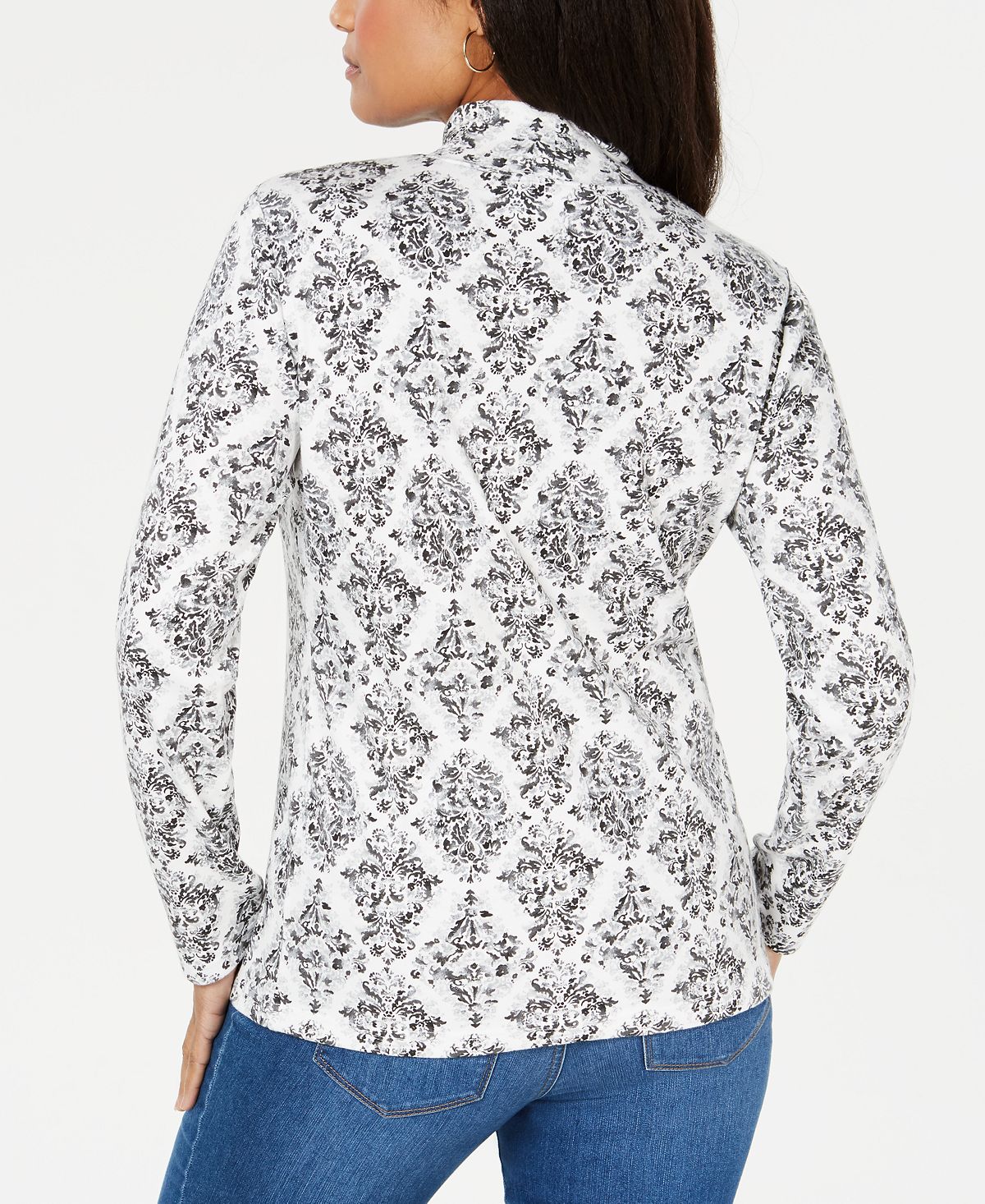 Karen Scott Women's Printed Mock Neck Top Gray Size X-Large