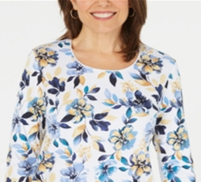 Karen Scott Women's Printed Long Sleeve Top Blue Size Medium