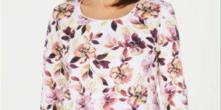 Karen Scott Women's Printed Long Sleeve Top White Size X-Small