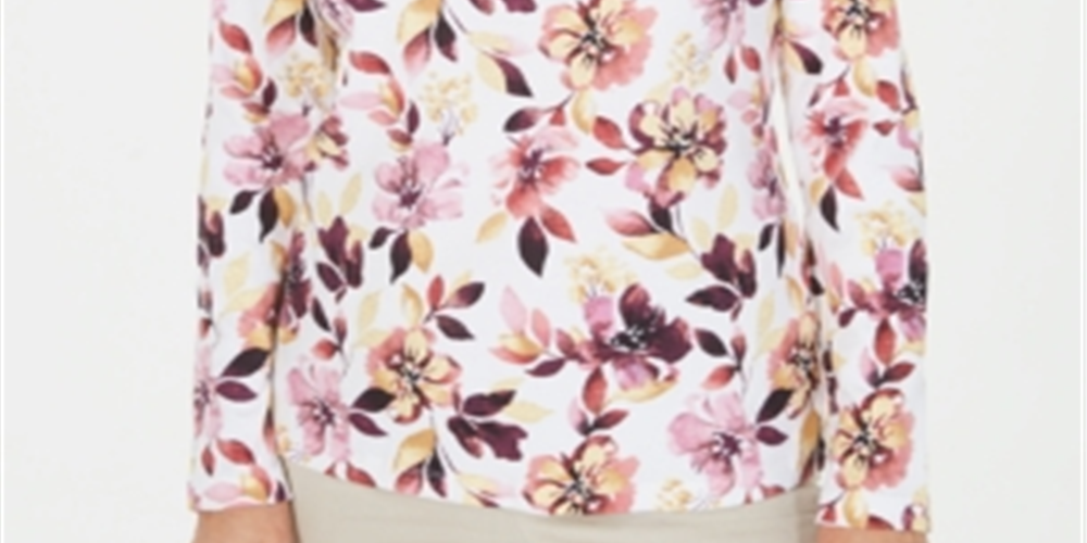 Karen Scott Women's Printed Long Sleeve Top White Size X-Small