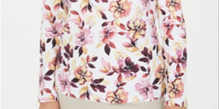 Karen Scott Women's Printed Long Sleeve Top White Size X-Small
