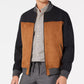 Tasso Elba Men's Colorblocked Faux Leather Mix Media Bomber Jacket Brown Size Small