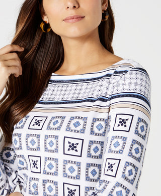 Charter Club Women's New Orleans Boat Cotton Printed Top White Size Medium