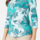 Charter Club Women's Plus Cotton Printed 3/4 Sleeve Top Green Size 0X