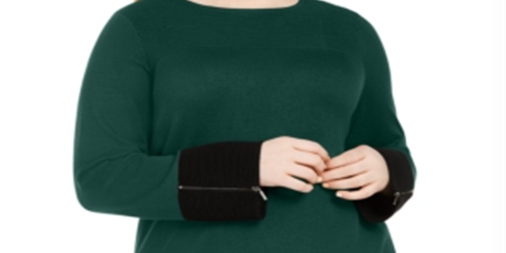 Alfani Women's Plus Colorblocked Ottoman Tunic Sweater Green Size 3X