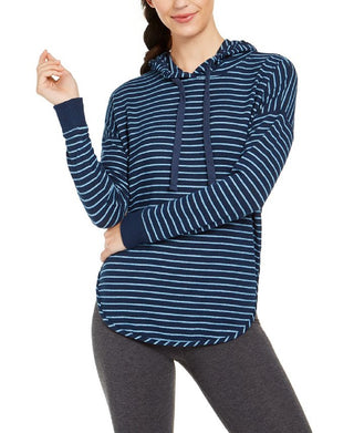 Alfani Women's Knit Striped Sleep Hoodie Blue Size XX-Large