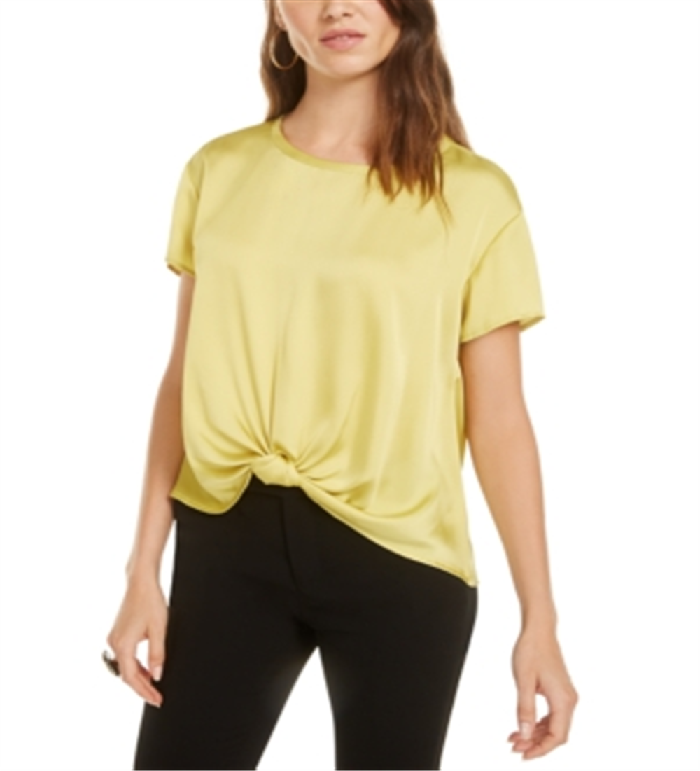 Bar III Women's Twist Front Top Yellow Size Large