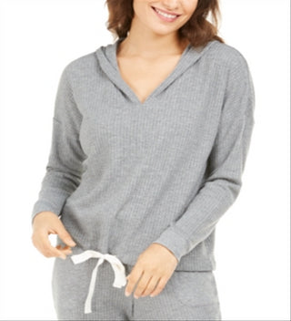 Alfani Women s Thermal V-Neck Pajama Hoodie Gray Size XS