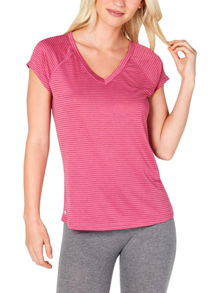 Ideology Women's Wine Striped V-Neck T-Shirt Size Extra Small