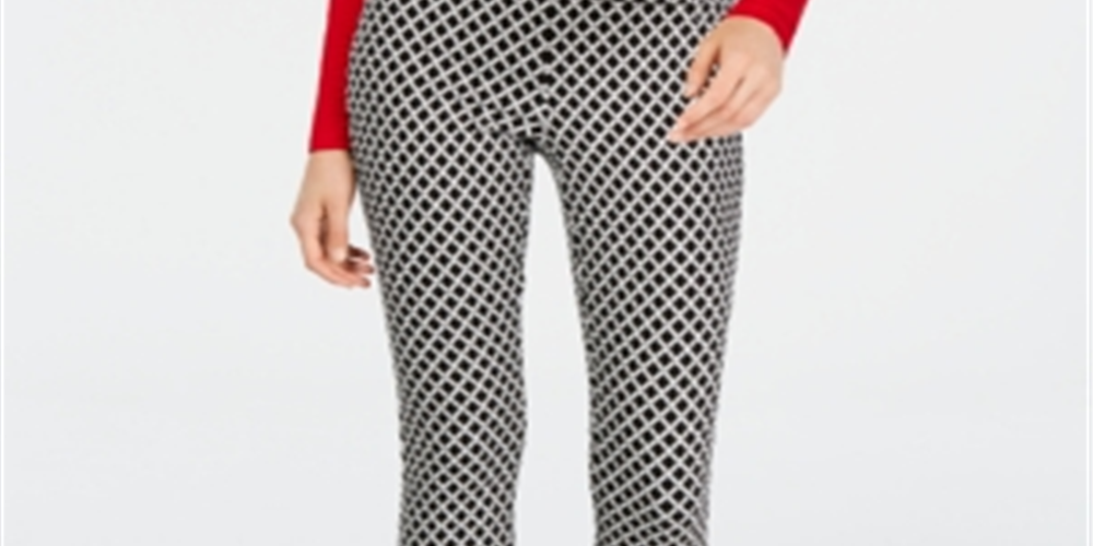 INC International Concepts Women's Diamond Jacquard Skinny Pants Black Size 12