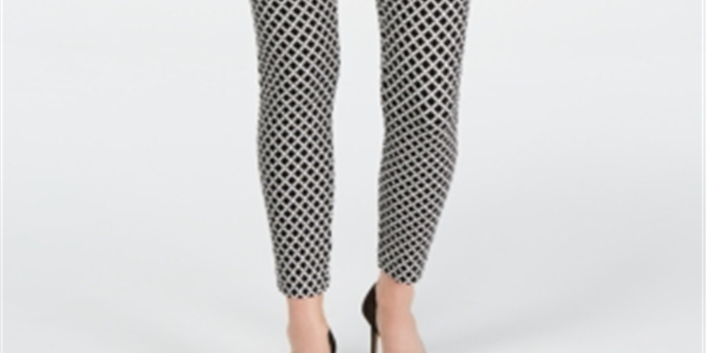 INC International Concepts Women's Diamond Jacquard Skinny Pants Black Size 12