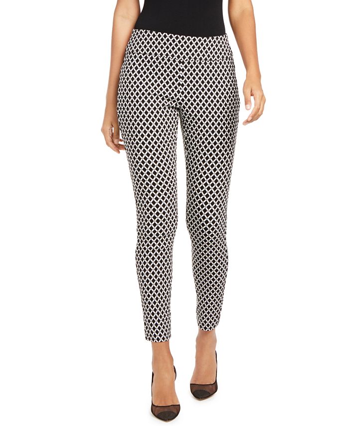 INC International Concepts Women's Curvy Fit Diamond Jacquard Skinny Pants Black Size 18