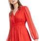 Bar III Women's V Neck Smocked Fit & Flare Dress Red Size Large