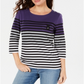 Karen Scott Women's Sport Striped 3/4 Sleeve Top Purple Size X-Small