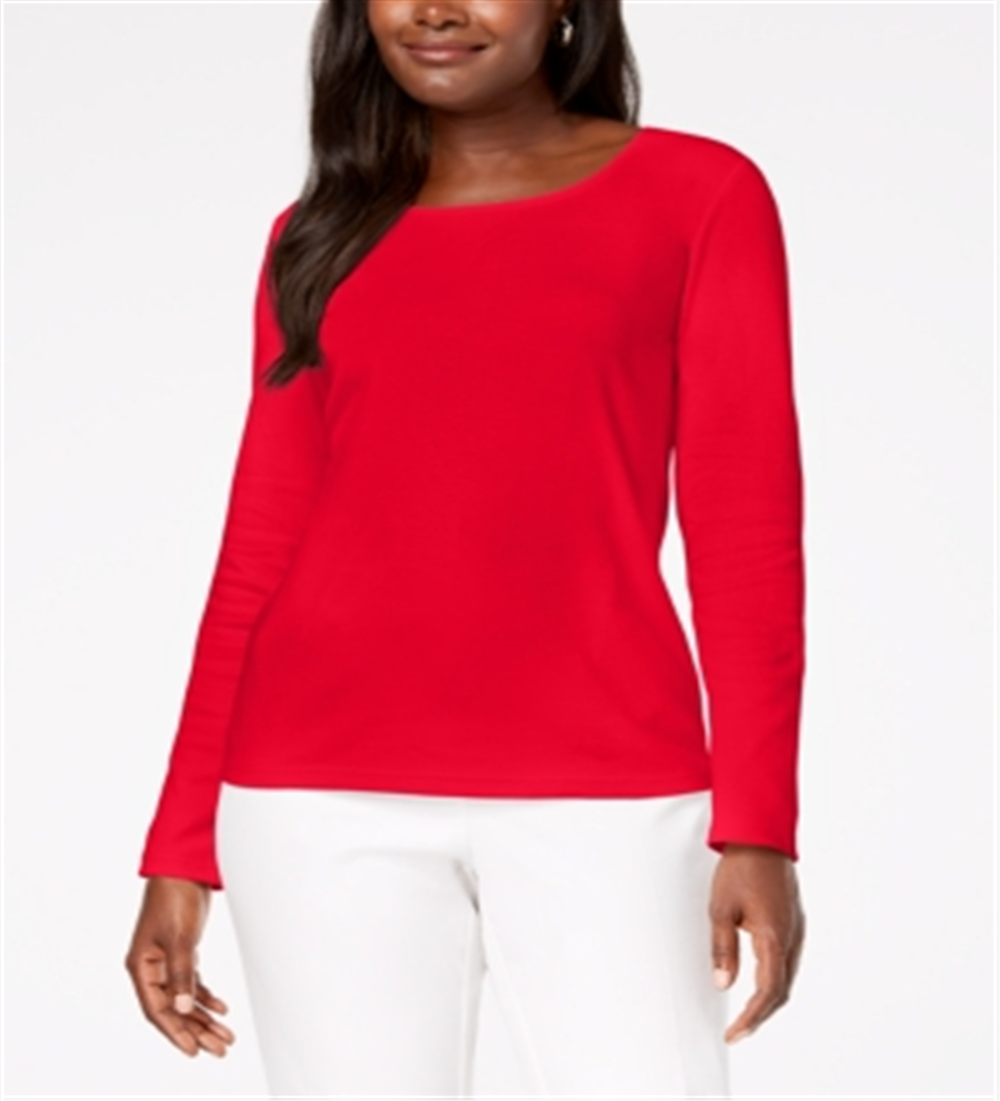 Karen Scott Women's Cotton Scoop Neck Top  Red Size Petite S