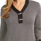 Karen Scott Women's Cotton Two Tone Henley Sweater Black Size Petite Medium