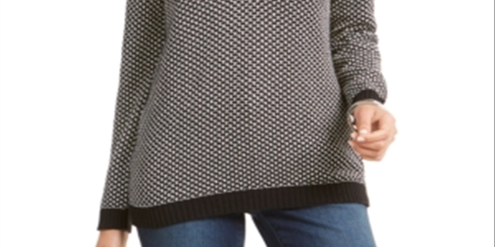 Karen Scott Women's Cotton Two Tone Henley Sweater Black Size Petite Medium