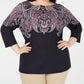 Karen Scott Women's Plus Printed 3/4 Sleeve Top Black Size 4X