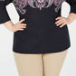 Karen Scott Women's Plus Printed 3/4 Sleeve Top Black Size 4X