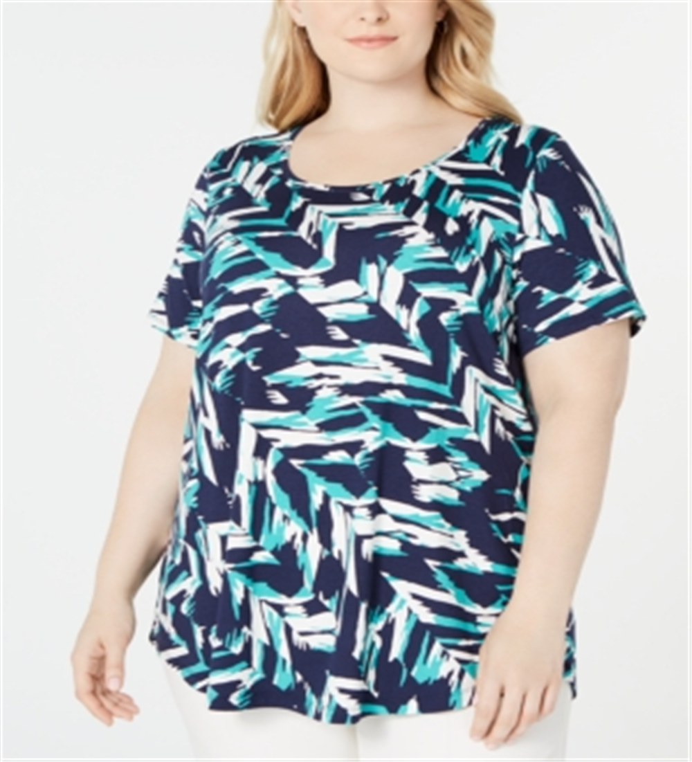 JM Collection Women's Plus Printed Top Blue Size 3X