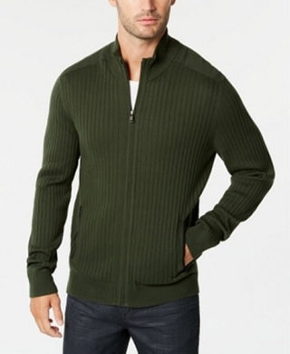 Alfani Men's Ribbed Full Zip Sweater Classic Fit Green Size XX-Large