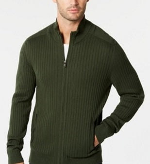 Alfani Men's Ribbed Full Zip Sweater Classic Fit Green Size XX-Large