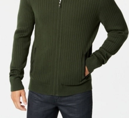 Alfani Men's Ribbed Full Zip Sweater Classic Fit Green Size XX-Large