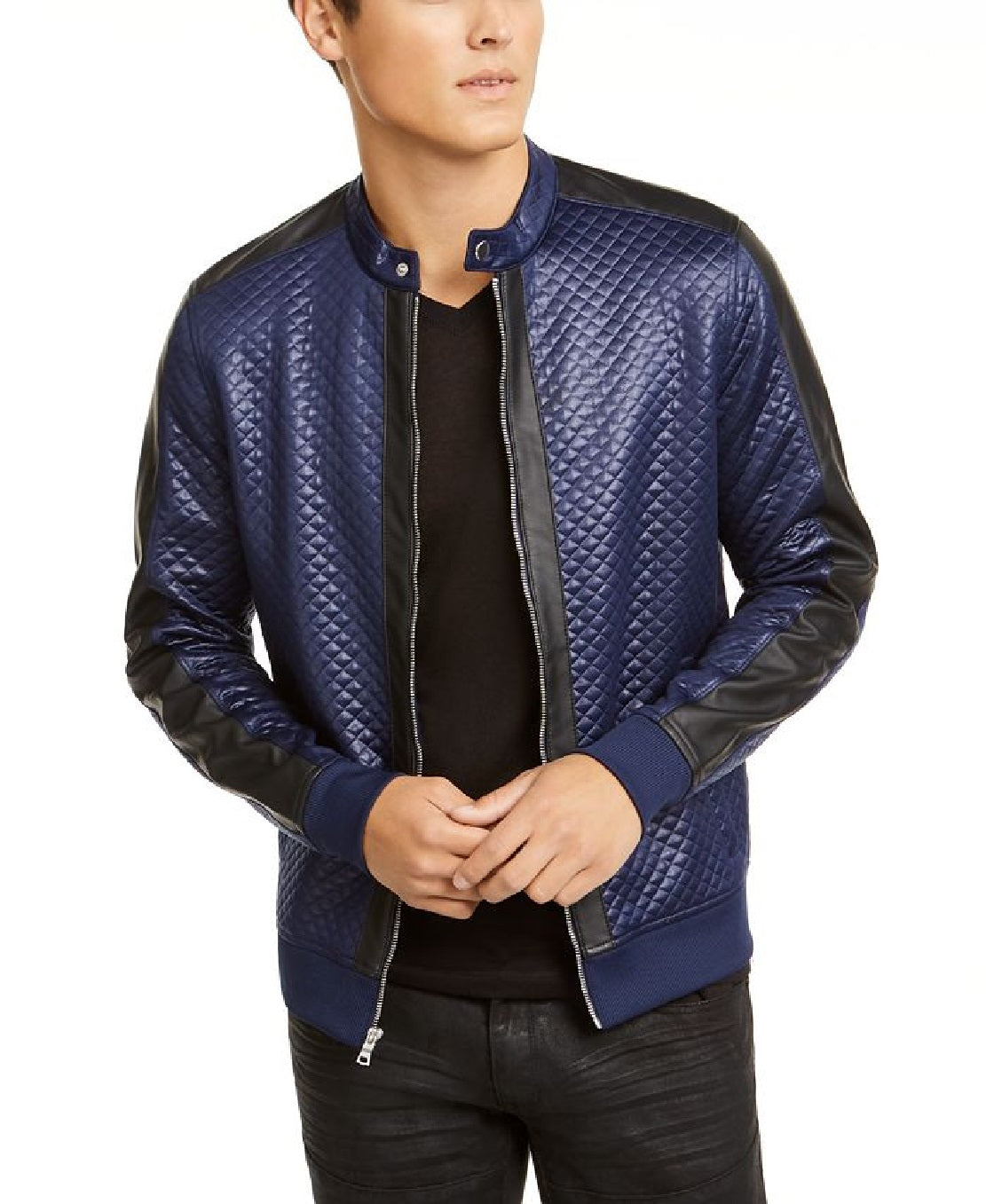 INC International Concepts Men's Quilted Knit Vacation Jacket Blue Size X-Large