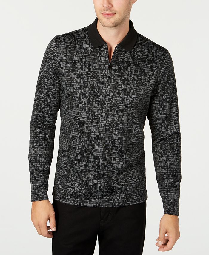 Alfani Men's Patterned Long Sleeve Quarter Zip Casual Shirt Black Size Small