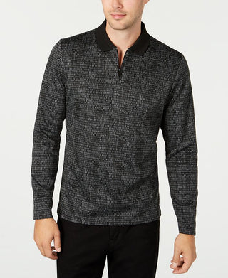 Alfani Men's Patterned Long Sleeve Quarter Zip Casual Shirt Black Size Small