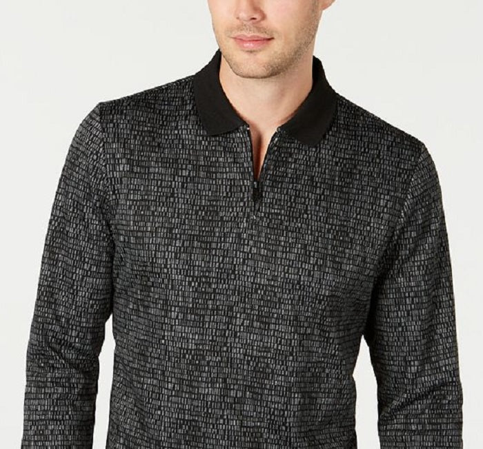 Alfani Men's Patterned Long Sleeve Quarter Zip Casual Shirt Black Size Small