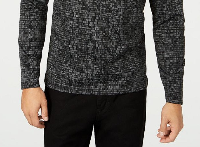 Alfani Men's Patterned Long Sleeve Quarter Zip Casual Shirt Black Size Small