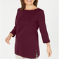 Karen Scott Women's Button Side 3/4 Sleeve Cotton Top Red Size X-Small