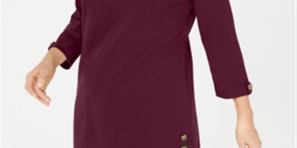 Karen Scott Women's Button Side 3/4 Sleeve Cotton Top Wine Size Small