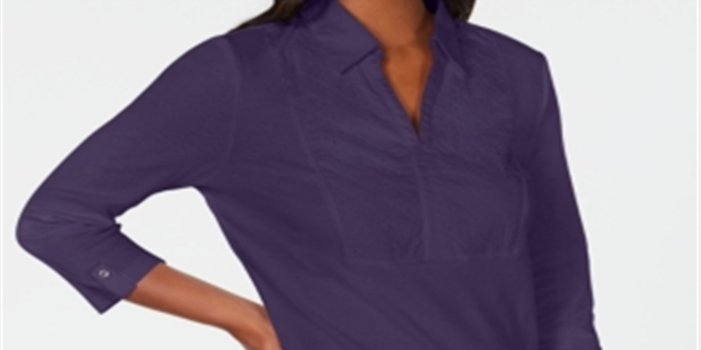 Karen Scott Women's Cotton Eyelet Yoke Top Purple Size Small