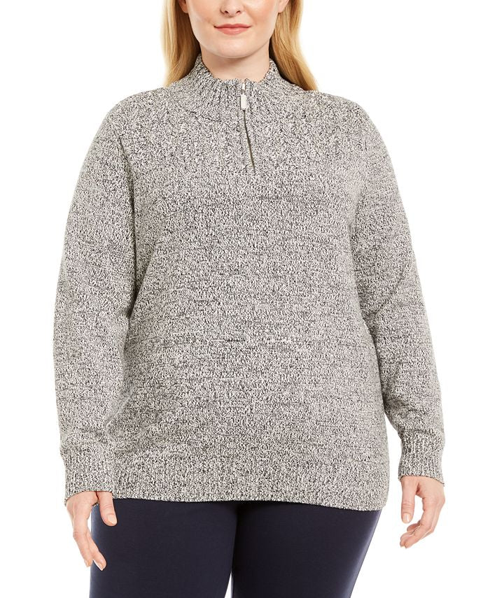 Karen Scott Women's Plus Cotton Half Zip Sweater Brown Size 2X