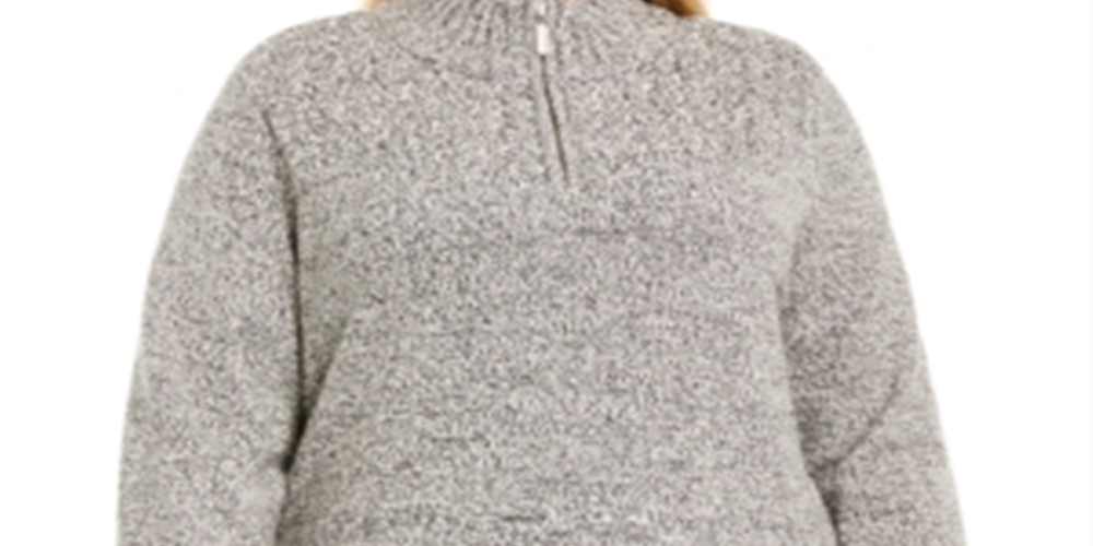 Karen Scott Women's Plus Cotton Half Zip Sweater Brown Size 2X