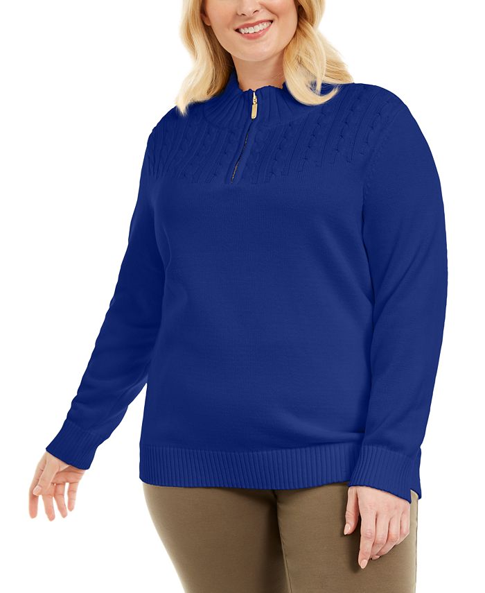 Karen Scott Women's Plus Cotton 1/4 Zip Mock Neck Sweater Blue Size 0X